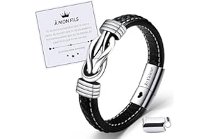VU100 Bracelet pour Fils Cadeau pour Fils Cadeau pour Fils de Maman et Papa Bracelet en Cuir en Acier Inoxydable Bracelet pour Mon Fils Cadeaux d'Inspiration Cadeaux d'Anniversaire pour Garçons