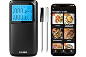 INKBIRD Termometro Wireless Multi-Sensore per Carne,Connessione WiFi 5G e Bluetooth 5.4,Doppia Sonde con 5 Sensori,Allarmi per Alte e Basse Temperature,per BBQ,Grigliate,Affumicatori,Forni,Cucina