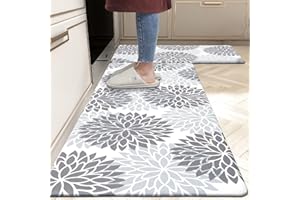 HEBE Anti Fatigue Kitchen Rug Sets 2 Piece Non Slip Kitchen Mats for Floor Cushioned Kitchen Rugs and Mats Waterproof Comfort Standing Mat Runner for Kitchen,Home Office,Sink,Laundry