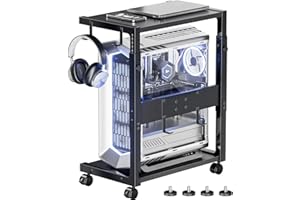 JANE EYRE Computer Tower Ständer - Höhenverstellbarer PC Tower Ständer Gehäuse Halterung CPU Halter Wagen mit Rollen und 4 Haken für Home Office und Klassenzimmer, 58.5-71.9cm H, Schwarz