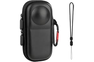 GlasFlength Tasche für Insta360 X4 Kamera, PU-Hartschalen Tragetasche Kleine Reisetasche Wasserabweisend Tragbare Aufbewahrungstasche Objektiv-Schutzhülle mit Handgelenkriemen Karabiner (Schwarz)