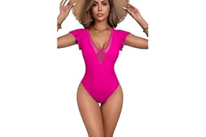 AI'MAGE Bañador Mujer Trajes de Baño de Una Pieza para Mujer con Sujetador Ropa de Baño Sexy con Cuello en V, S-XXL