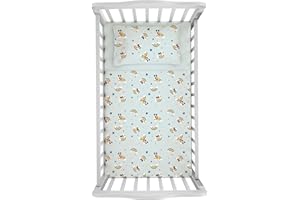 HERMET Mickey Mouse, Set Lenzuola Culla, 100% Cotone, Completo Letto Baby, Disney Topolino, Lenzuolo da Sopra, Lenzuolo con Angolo, Federa, Azzurro Celeste