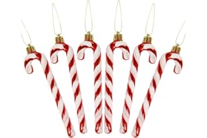 DERAYEE 6 PCS Christmas Glitter Candy Cane Plastic Candy Cane Christmas Tree Decorations for Xmas New Year Party Supplies (Red & White)