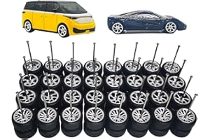 HiyyFloy Jeu De Roues en Caoutchouc pour Modèle De Voiture 1/64, 16 Jeux, Arbre De Rouleau Miniature, Jouets, Essieux À Tige Ronde pour Modèle De Voiture 1:64, Accessoires