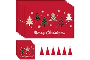 FOX·BUNNY Christmas Table Decoration - 18Pcs Christmas Placemats Coasters Cutlery set, Christmas Placemats Sets, Christmas Table Mats, Home Table Mats, Washable Heat Proof Table Mats