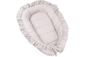 PIMKO Babynest mit rüschen Babynestchen für Baby Kuschelnest Babykokon für Säuglinge und Neugeborene 100% Baumwolle Nestchen für Zuhause 55 x 90 cm (Grey)