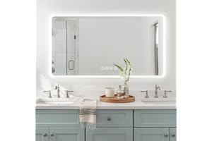 Xmifer Espejo LED de Baño con Temperatura y Reloj, Espejo de Tocador de 100 * 75cm con Luz, Espejo de Pared Regulable con 3 Colores, Espejo LED Inteligente de Bajo Consumo con Antivaho【Largo:100cm】