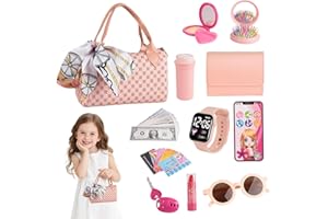 RUNPEAK Sac à main pour fille avec jeu de maquillage - Jouet mignon avec accessoires - Fille à partir de 3, 4, 5, 6 ans - Pour se maquiller, se déguiser et jouer de rôle à la maison ou en déplacement