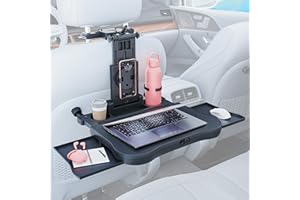 Ayolofei Tavolino Auto, Vassoio del Sedile Posteriore 'Automobile con Portabicchieri e Supporto, Pieghevole, Telescopico, per Viaggi, Lavoro, Cibo (Portata 20kg)
