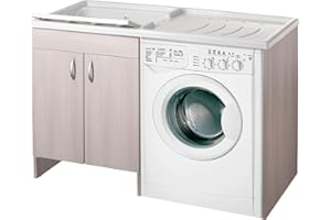 Negrari Eco Lavatoio Coprilavatrice Montato Vasca Lavatrice Colore Olmo Anta Battente Mobile Legno Nobilitato Idrofugo Vasca Asse Plastica Interno Bagno Lavanderia
