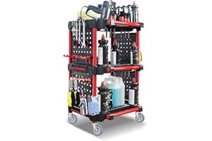 E-GREETSHOPPING 3-stöckiger Auto-Detailingwagen, robuster Werkzeugwagen für Werkstatt, 200 kg Tragkraft, Auto-Waschservice-Wagen auf Rädern, Auto-Beauty-/Wasch-/Wachswagen, Allzweck-Rollwagen für Garage, Lager