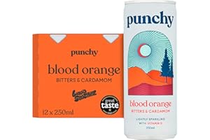 Punchy Drinks - Blood Orange, Bitters & Cardamom - Premium Soft Drink, Mixer, Sparkling Water, Vitamin D, All Natural, Low Calorie, Non Alcoholic - 12 x 250ml