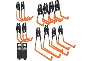 DEWINNER 12 Stück Garagenhaken, Wandhaken Garage, Doppelhaken,Schuppenhaken, Garagen-Wandhalterung, Stahl, für die Organisation von Elektrowerkzeugen, Leitern, Geräte, Werkzeuge, Schlauch