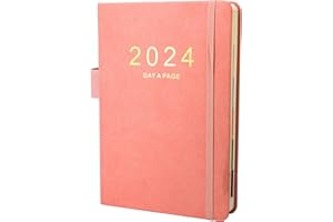 EARNING POWER Diary 2024 A5 Day Per Page, 2024 Diary from Jan 2024 to Dec 2024, Productivity A5 Daily Planner with Monthly Tabs, Pen Loop and Inner Pocket, 21×14.5cm，400 Page (Pink)