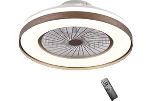 CristalRecord - Plafón Ventilador de techo LED Silencioso Marrón y Blanco con Aspas Invisibles Yoli