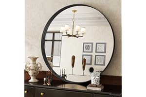 ‎KOONMI Koonmi Luxuriöse Spiegel Rund 81 cm, Schwarz Tiefer Rahmen Runder Badspiegel, Wandspiegel Rund mit Schwarz gebürstetes Metall Rahmen für Badezimmer, Wohnzimmer, Eingang Wanddekoration