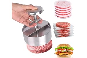 AOOGON Presse à Burger, 304 Acier Inoxydable Presse à Hamburger, Ajustable Steak Haché Presse à Burger, Facile à Utiliser,Livré avec 150 Feuilles de Papier Hamburger pour Réunion de Famille, Fête