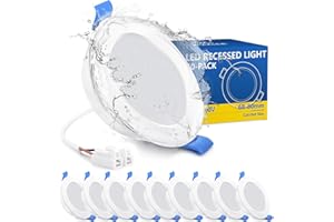ZIZZLER Spots LED Encastrable Salle de Bain Plafond, Lot de 10, Extra Plat, Trou 68mm, Blanc Neutre 4000K, Etanche IP44, 5W, 220V, Diametre 90mm, Interieur Cuisine Bathroom