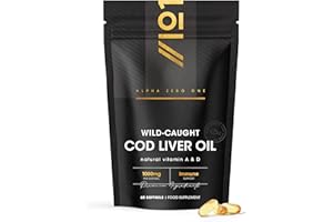 Cod Liver Oil 1000mg – 60 Softgels – Wild-Caught & Cold-Pressed - Source of Omega-3 Fatty Acids – Rich in Vitamins A & D3 – Immune Health + Vision Support – 2 Months Supply by Alpha01