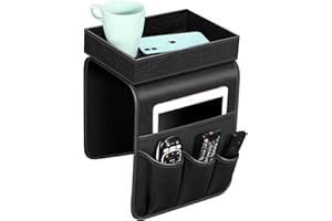 SITHON Organizador de Reposabrazos para Sofá con Bandeja Desmontable, [Antideslizante] Almacenamiento Organizer para Silla con 5 Bolsillos, para Revistas/Teléfono/Anteojos/Mando a Distancia, (Negro)