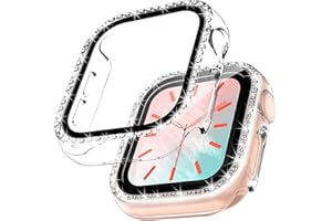 TOCOL 2 Pezzi Brillantini Cover per Apple Watch Series 7 41mm con Vetro Temperato, HD Clear Pellicola Protettiva Custodia Copertura Completa Sottile Rigida Protezione - Trasparente