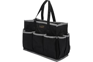 KAALTISY Werkzeugtaschen, 16OZ Waxed Canvas Tool Bag, Werkzeug-Tragetasche mit 1 großen Kapazität & 10 kleine Taschen - Robust mehrzeitig zugängliche Tasche für Gärtner Mechaniker Handwerker | Schwarz