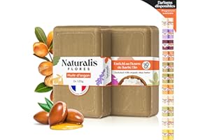 NATURALIS FLORES 2 Savons à l’huile d’Argan Bio & Karité bio - 250 gr - Nourrit les peaux sensibles en profondeur - Savon Surgras Idéal pour Peaux Sèches- Fabriqué en Provence - Savons solides artisanal naturel & doux