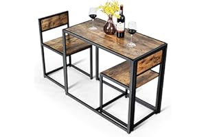 ‎COSTWAY COSTWAY Bartisch Set 3-teilig, Esstisch mit 2 Stühlen, Kleine Essgruppe mit Metallgestell, Küchenbar Sitzgruppe, Küchentisch Stehtisch Holz, Bistrotisch für Küche, Esszimmer und Bistro (Antik)