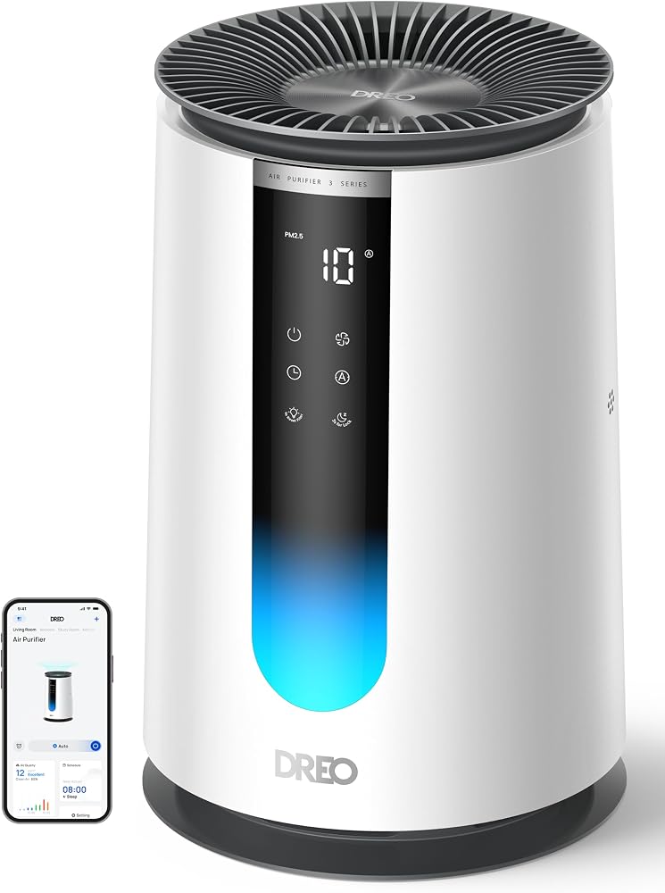 DREO Akıllı Hava Temizleyici 338S, HEPA ve PM2.5 Sensörlü | AHAM Doğrulamalı, Wi-Fi ve Sesli Kontrol, PM2.5 Monitörü, Otomatik, Turbo ve HEPA Uyku Modu, Beyaz