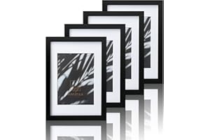 VUVUZULA A4 Frame Black Photo Frames A4 Picture Frames with Mount for A5 Photo Certificate Frame A4 Set of 4 with Real Glass