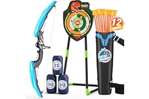 HYES Toy Archery Bow and Arrow for Kids, Archery Set with LED Light, Moving Standing Target, Suction Cup Arrows, Score Targets, Quiver, Indoor Outdoor Gifts for Boys Girls