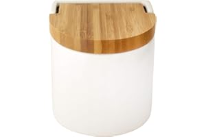 KOOK TIME Pot a sel cuisine | Boîte à sel en céramique avec couvercle en bambou, parfaite pour sel gros et sel fin | Céramique Colour: Blanc |11.7 x 11.5 x 11.3 cm.