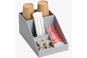 Navaris Organizzatore Professionale per Caffetteria - Cassettiera Multiscomparto - 4 Scomparti per Bicchieri Cannucce Tovaglioli Posate Zucchero - Grigio