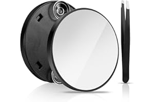 GEEHUA Specchio ingranditore 10X con 2 ventose, specchio portatile per il trucco con ingrandimento 10x, specchio cosmetico portatile da 9 cm, con set Tweeze, per trucco da viaggio, bagno (nero)