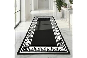 B&B Non-Slip Washable Large Entrance Door mat | 66 x 120 cm Outdoor and Indoor Dog Muddy Paws Floor Protector, Hallway, Bath and Kitchen Anti-Slip Mats - Greeky Rug - Black & White