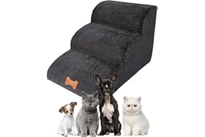 Bounabay Pet Stairs for Small Dogs, Large 3 Steps for Dogs and Cats Bed with Removable Cover, Portable Dog Ramps for High Bed/Sofa Indoor,High Density Foam