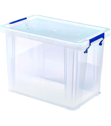 Nazhura Contenitori Portaoggetti In Plastica 72 Litri (4 Pezzi) - Impilabili Con Coperchi Gialli E Fibbie Di Sicurezza - Scatole Grandi Per Organizzare Casa, Garage E Ufficio
