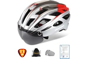 Shinmax Bike Helmet/Cycle Helmet with Safety LED Light,CE Certified Helmet with Detachable Magnetic Visor Bike Helmet Adult Bike Helmet Men Mountain & Road Bicycle Helmet and Liner Ski & Snowboard