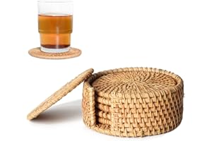 Ulable Set of 6 Rattan Weave Cup Mat Hand-Made Crafts Rattan Coasters Coasters for Drinks Home Decoration Holder for Kitchen Table Drinks (4 * 4 in)