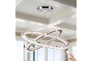 Finktonglan lampadario di cristallo dimmerabile, 23,6'' ovale 2 anelli lampadari moderni con telecomando, LED lineare lampadario pendente isola luce per cucina sala da pranzo soggiorno camera da letto