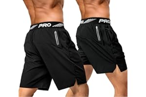 aquota 2 Pezzi Pantaloncini da Running da Uomo, 2 in 1 Pantaloncini da Corsa Uomo 9" 5" Pantaloncini Palestra Neri Leggeri ad Asciugatura Rapida Basket Tuta con Tasche Zip Passanti per Asciugamano