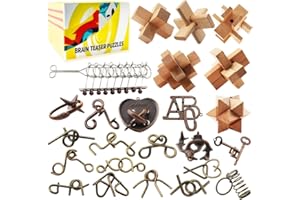 ABCDPP 24 Pcs Brain Teaser Puzzles for Adults, Mind Puzzles IQ Challenge Puzzle Games, Puzzle Gift Set Metal & Wooden, 3D Interlocking IQ Logic Games with Unlocking Challenges, Christmas Stocking Fillers