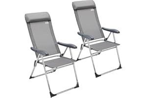 CASARIA® 2x Aluminium High Back Folding Garden Chairs | Lightweight 7-Way Adjustable Backrest Armchairs Set | Padded Headrest | Patio Balcony Camping Outdoor | Grey Melange/Black