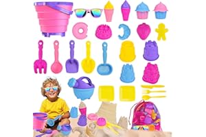 FEGALOP Giocattoli da Spiaggia,31 Pezzi Giochi Spiaggia Bambini con Secchiello Pieghevole, Borsa Mare, Stampi per Gelato, Gemme con Confezione Regalo per Bambini Ragazzi e Ragazze