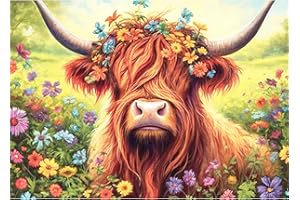 AIRDEA 5D Flowers Highland Cow Diamond Painting Kits, Digital Painting Kits, DIY Full Rhinestone Art Picture, Craft Supplies for Beginners Adults, Perfect Home Wall Decor 40x30cm