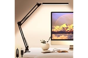 GLOBAL GOLDEN Desk Lamp, Eye Caring LED Desk Light, Adjustable Swing Arm, Memory Function with 3 Color Modes x 10 Brightness Levels, 12w Study Lamp for Office, Nails, School, Working - Black