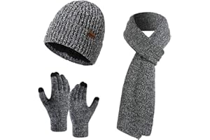 INSISMY Winter Beanie Hat Scarf and Touch Screen Gloves Set Knitted Hats Thermal Gloves Long Scarf for Men Women Neck Warmer 3 PCS Skull Cap Thick Fleece Lined Unisex