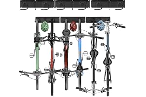 TUAKIMCE Bike Wall Rack,6 Bicycles Bike Wall Mount Garage Organizer & 5 Helmet Hooks,Adjustable Bike Storage Rack for Garage or Home Space Saving