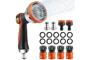HOSPAOP Gartenbrause Anzug, Garten Handbrause Metall Garten Spritzpistole mit 10 Bewässerungsmuster, Einstellbarer Wasserdurchfluss Bewässerungsbrause für Bewässerung, Autowäsche, Haustierdusche